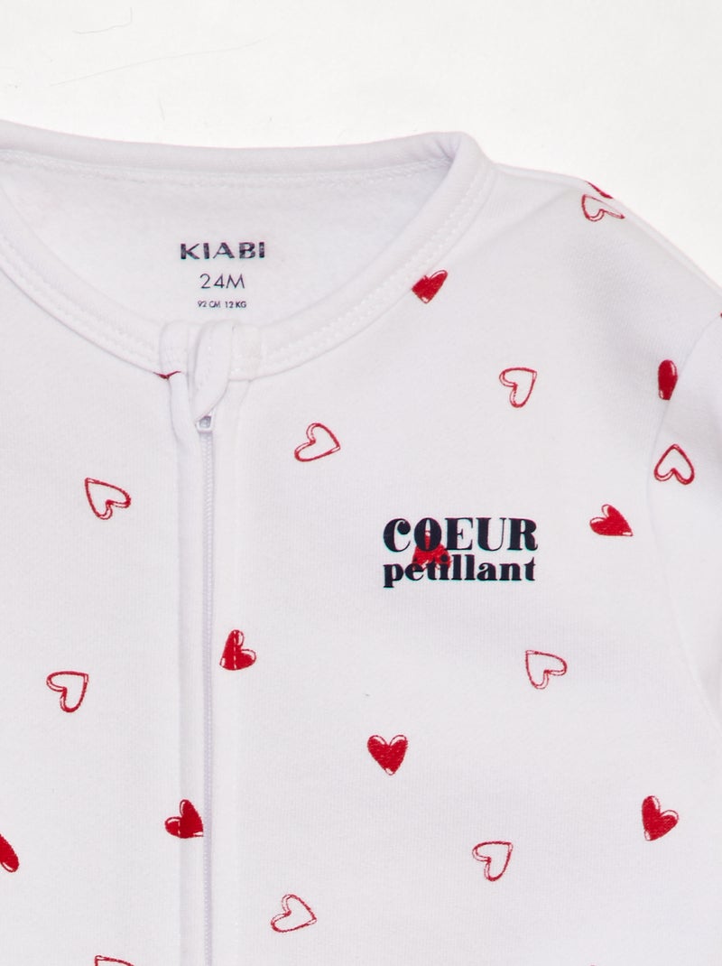 Warme, lange pyjama in liefdesthema WIT - Kiabi