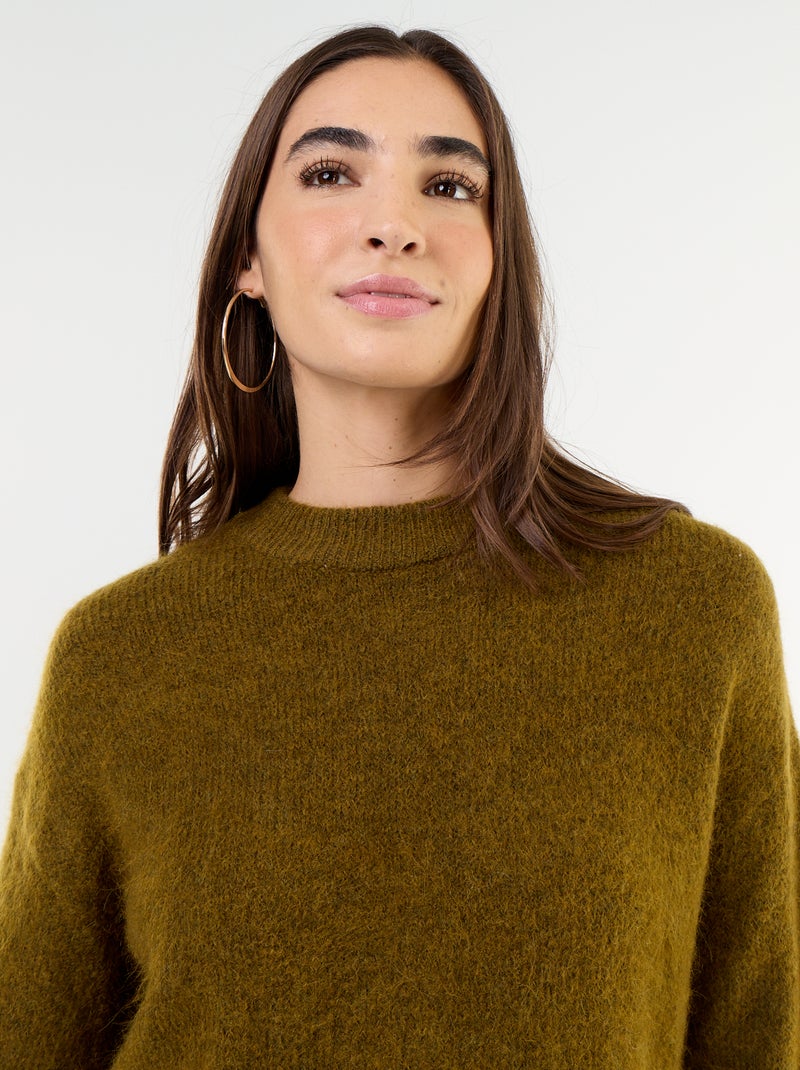 Warme mohair trui met ronde hals Kaki - Kiabi