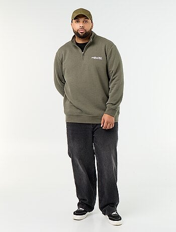 Warme molton sweater met ritskraag