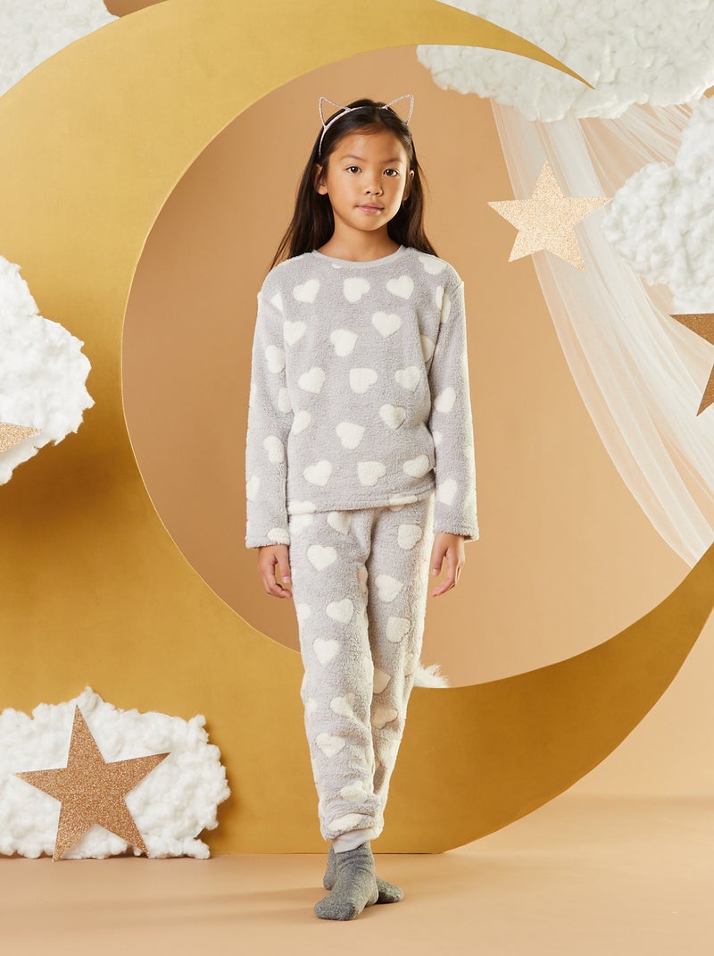 Warme pyjama met hartprint - 2-delig GRIJS - Kiabi