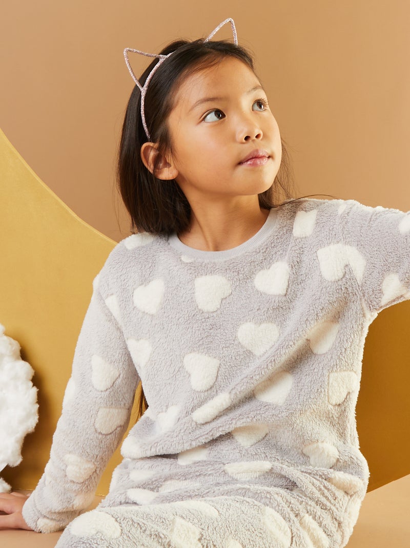 Warme pyjama met hartprint - 2-delig GRIJS - Kiabi