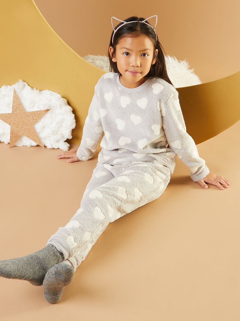 Warme pyjama met hartprint - 2-delig GRIJS - Kiabi