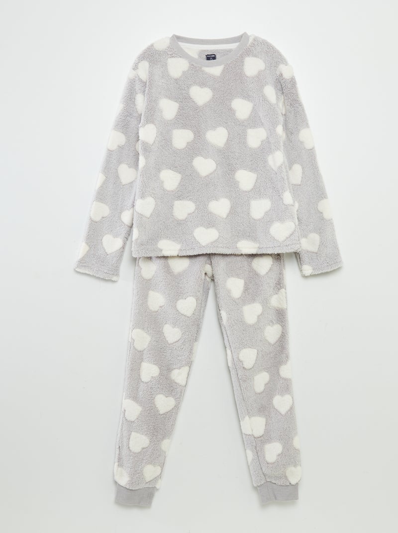 Warme pyjama met hartprint - 2-delig GRIJS - Kiabi