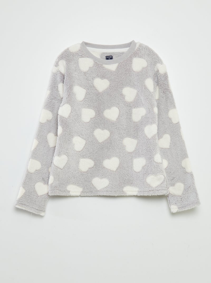 Warme pyjama met hartprint - 2-delig GRIJS - Kiabi