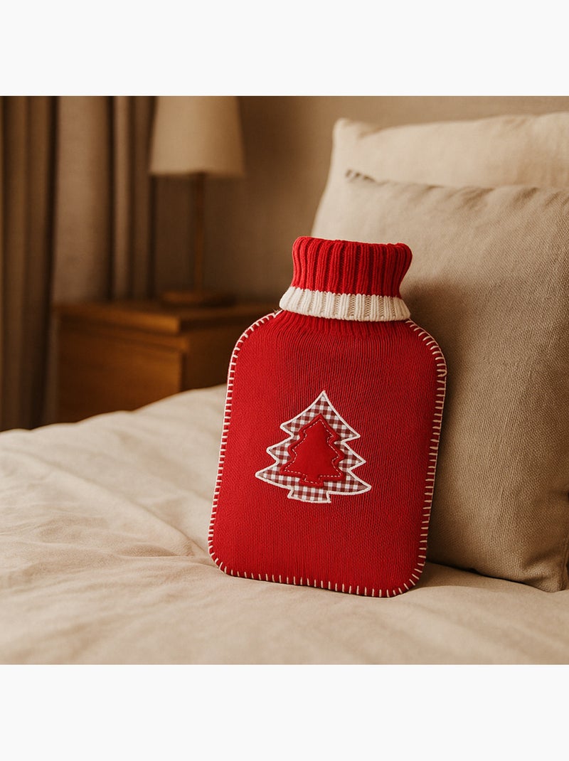 Warmwaterkruik met gebreide hoes met kerstboommotief Rood - Kiabi