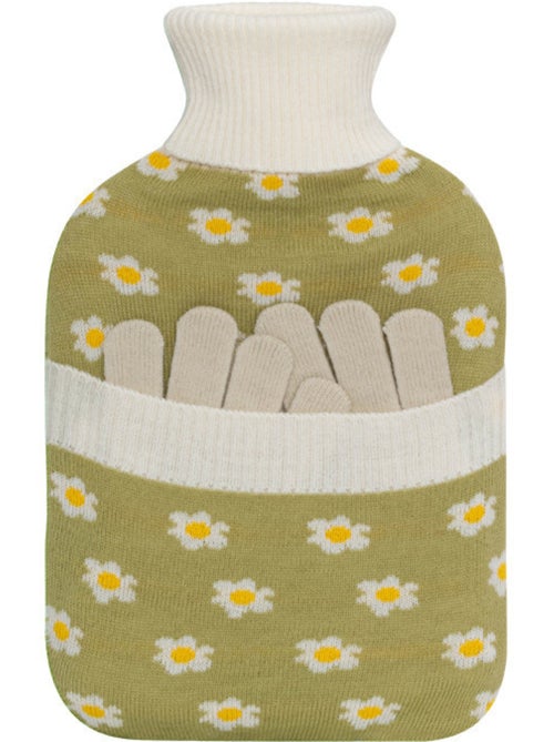 Warmwaterkruik met handschoenen en gebreide hoes met bloemenmotief - Kiabi Warmwaterkruik met handschoenen en gebreide hoes met bloemenmotief - Kiabi