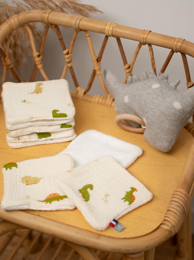 Wasbare babydoekjes 8 stuks, dino Ecru - Kiabi
