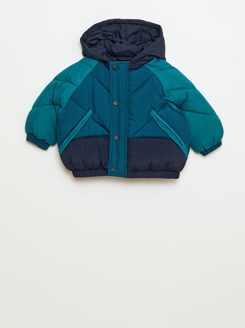 Waterafstotend donsjack met kap en colorblock - Kiabi