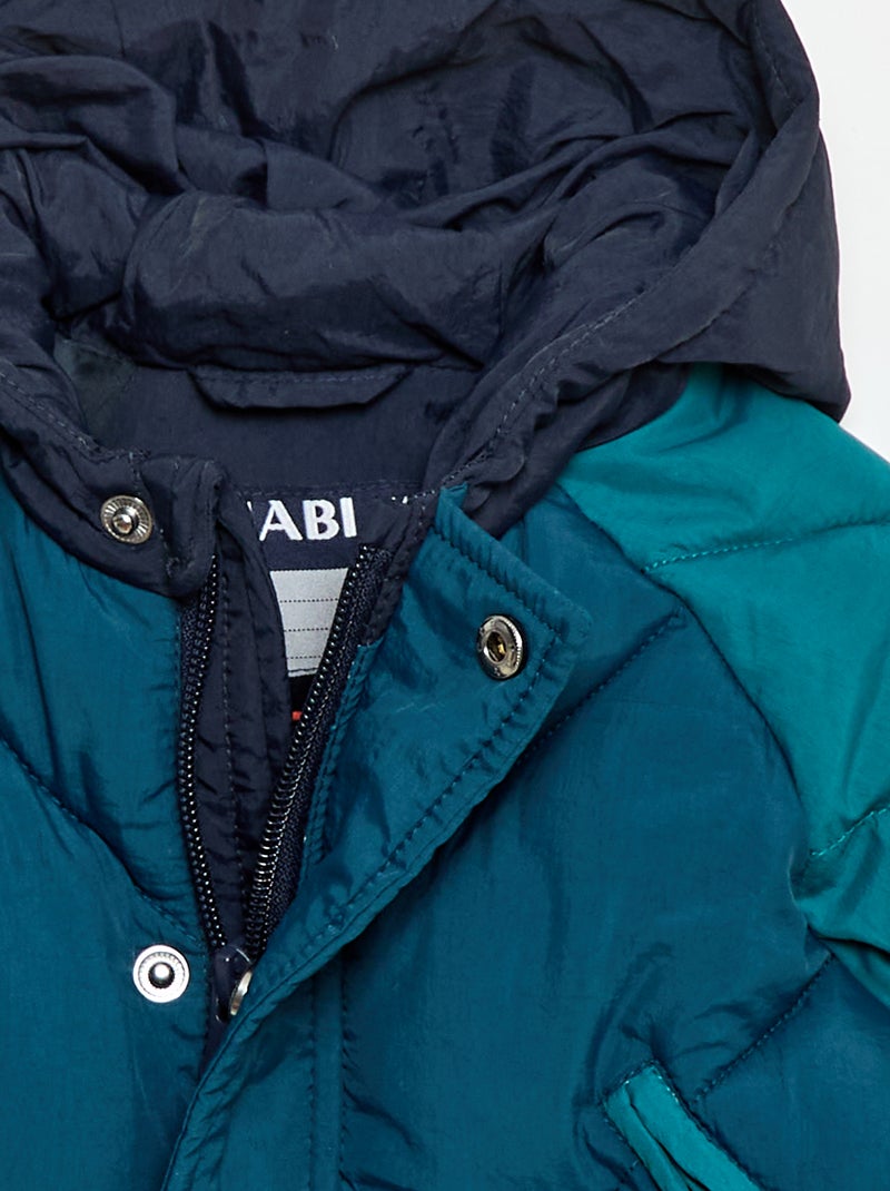 Waterafstotend donsjack met kap en colorblock Blauw - Kiabi