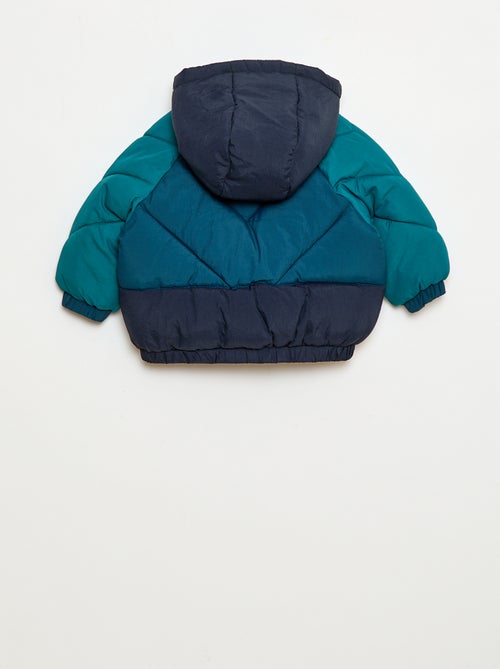 Waterafstotend donsjack met kap en colorblock - Kiabi