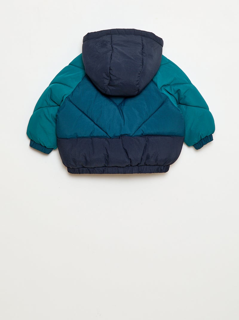 Waterafstotend donsjack met kap en colorblock Blauw - Kiabi