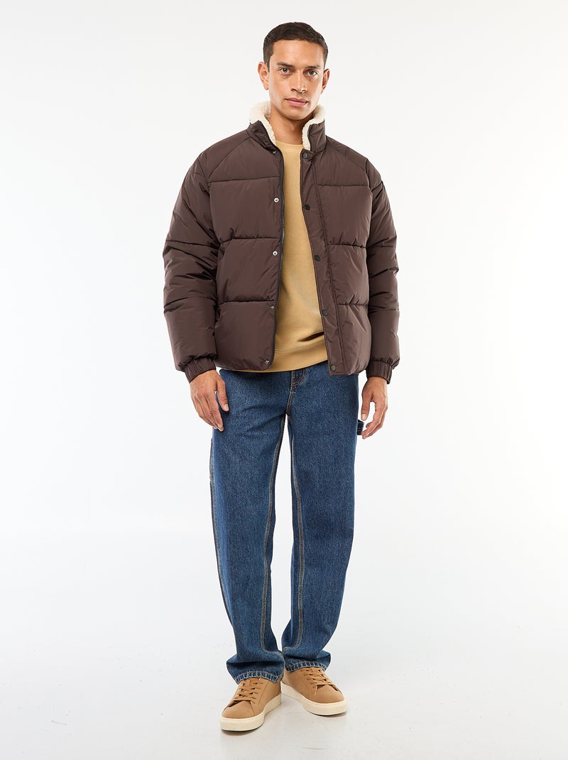 Waterafstotend, effen donsjack met aantrekkoordje in de zoom bruin - Kiabi