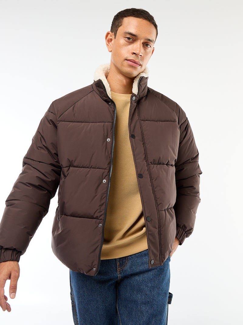 Waterafstotend, effen donsjack met aantrekkoordje in de zoom bruin - Kiabi