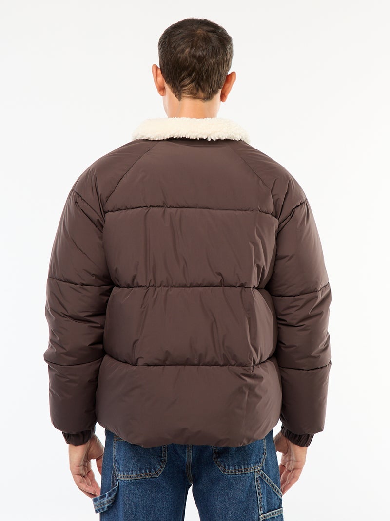 Waterafstotend, effen donsjack met aantrekkoordje in de zoom bruin - Kiabi