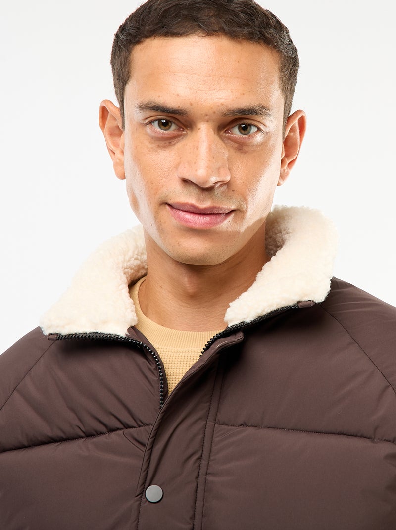 Waterafstotend, effen donsjack met aantrekkoordje in de zoom bruin - Kiabi