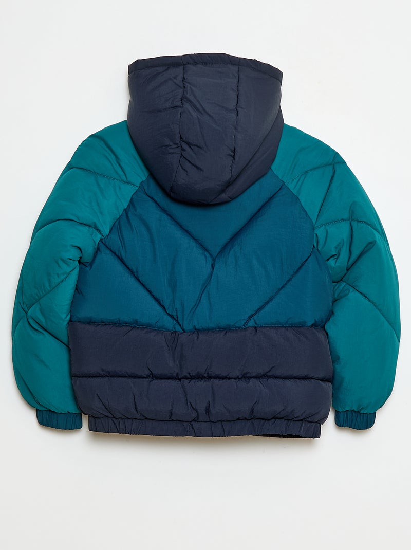 Waterafstotend, gewatteerd donsjack met colorblockpatroon Blauw - Kiabi