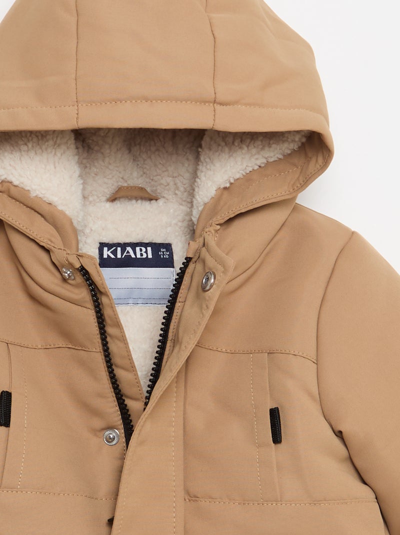 Waterafstotende parka met capuchon en voering met schapenvachteffect Biege - Kiabi