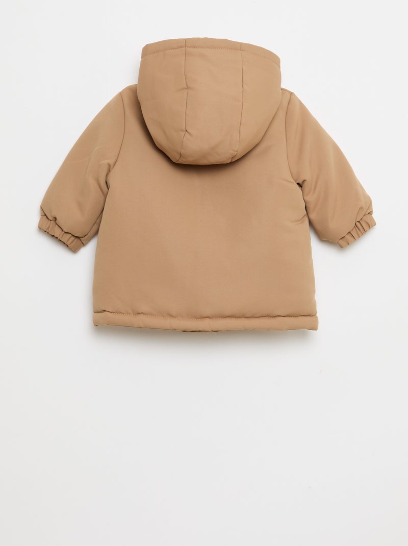 Waterafstotende parka met capuchon en voering met schapenvachteffect Biege - Kiabi