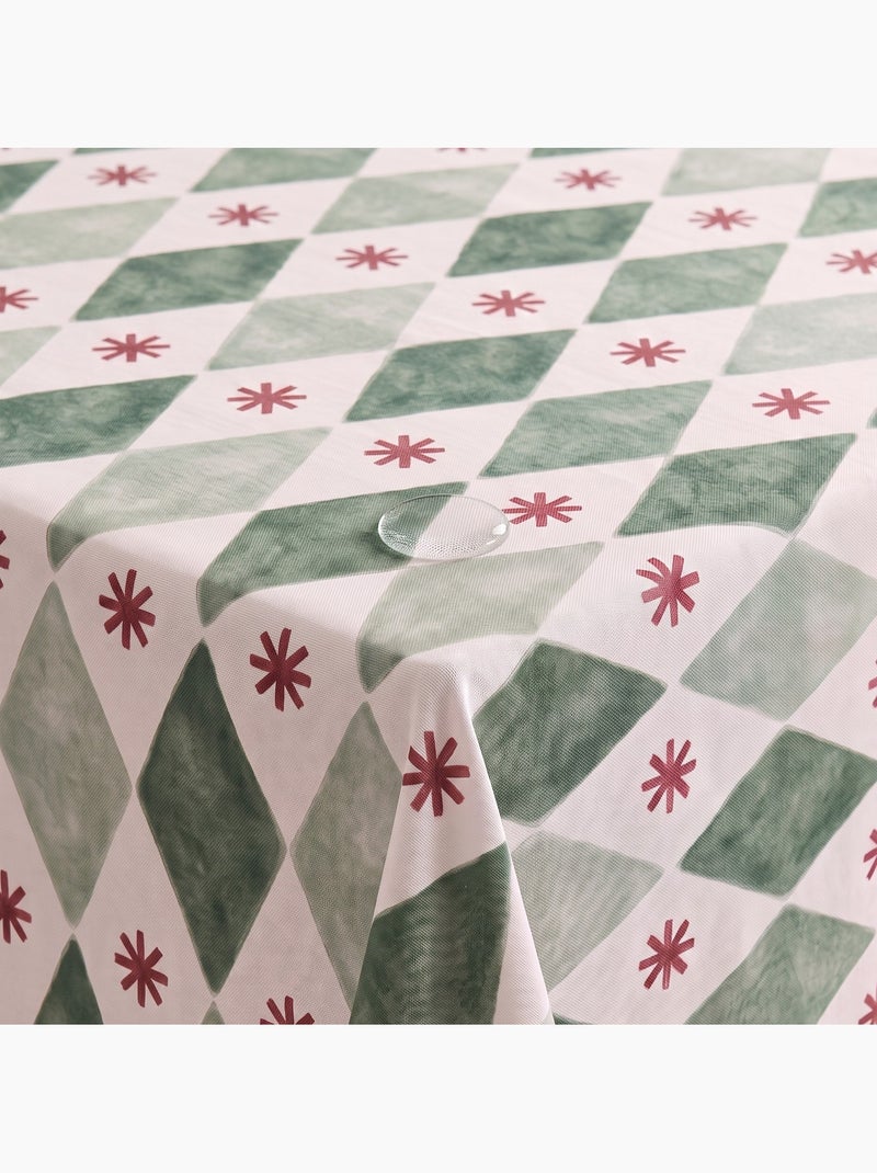 Waterdicht kersttafelkleed met geometrische print van ruiten en sterren - gamusi. Groen - Kiabi