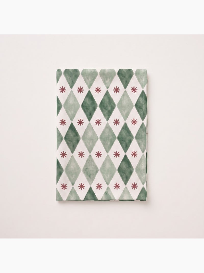 Waterdicht kersttafelkleed met geometrische print van ruiten en sterren - gamusi. Groen - Kiabi