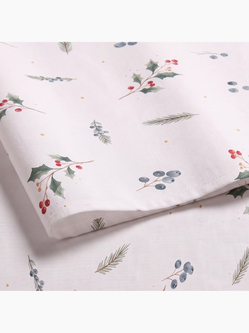 Waterdicht kersttafelkleed met print van bessen en dennenbomen - gamusi. Wit - Kiabi