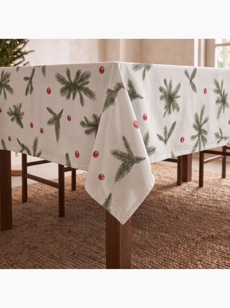 Waterdicht kersttafelkleed met print van dennentakken - gamusi. Wit - Kiabi
