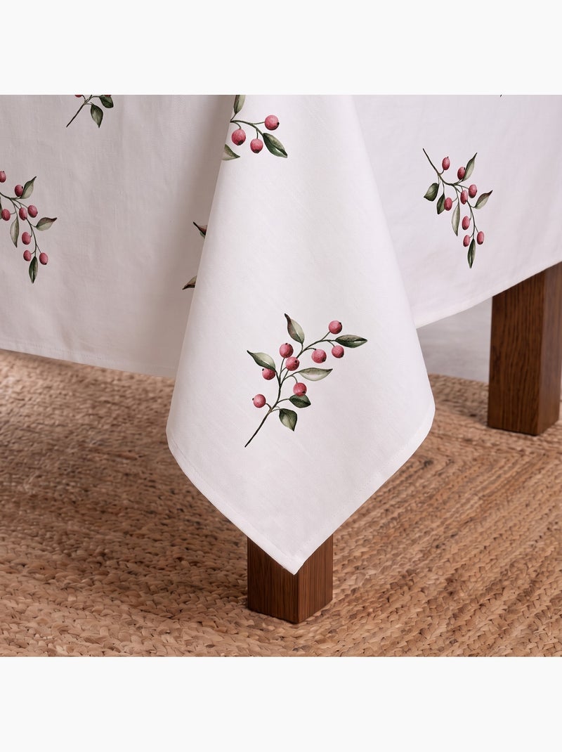 Waterdicht kersttafelkleed met print van hulsttakken - gamusi. Wit - Kiabi
