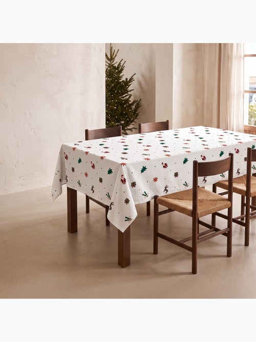 Waterdicht kersttafelkleed met print van kerstman, rendieren, cadeaus en dennenbomen - gamusi. - Kiabi Waterdicht kersttafelkleed met print van kerstman, rendieren, cadeaus en dennenbomen - gamusi. - Kiabi