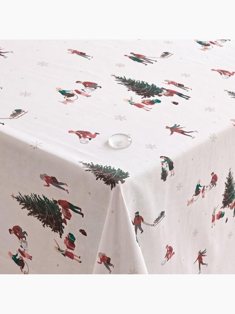 Waterdicht kersttafelkleed met print van winterse taferelen - gamusi. Wit - Kiabi