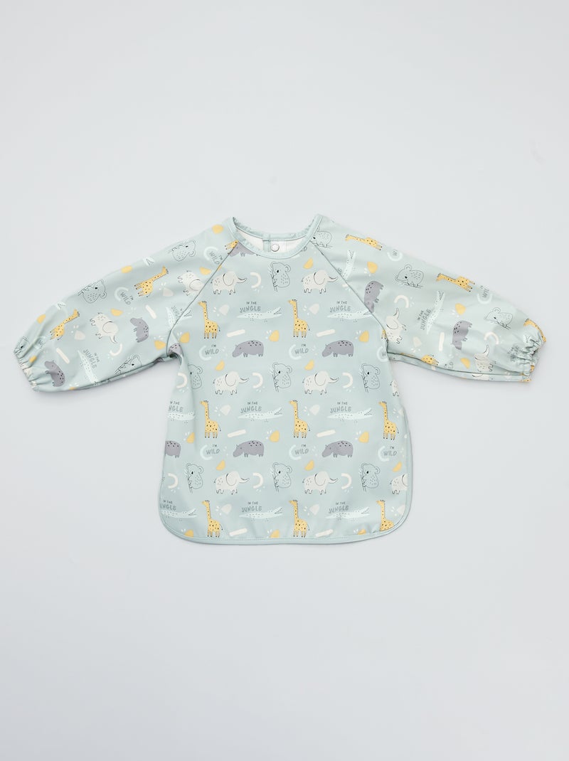 Little Dimsum Voedingsslabbetje met volledige mouwen, 2 stuks, waterdichte slabbetjesschort voor baby en peuter, voedselbescherming grote zak eten smok 6-48 maanden (hoed beer en uil