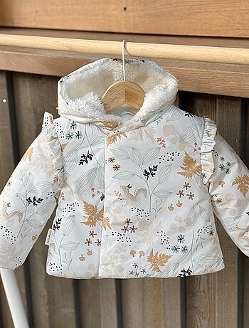 Waterdichte bloom babydonsjas met sherpa voering en capuchon.