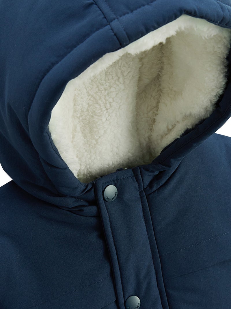 Waterdichte kinderjas met sherpa-voering en capuchon, model Oscar Blauw - Kiabi