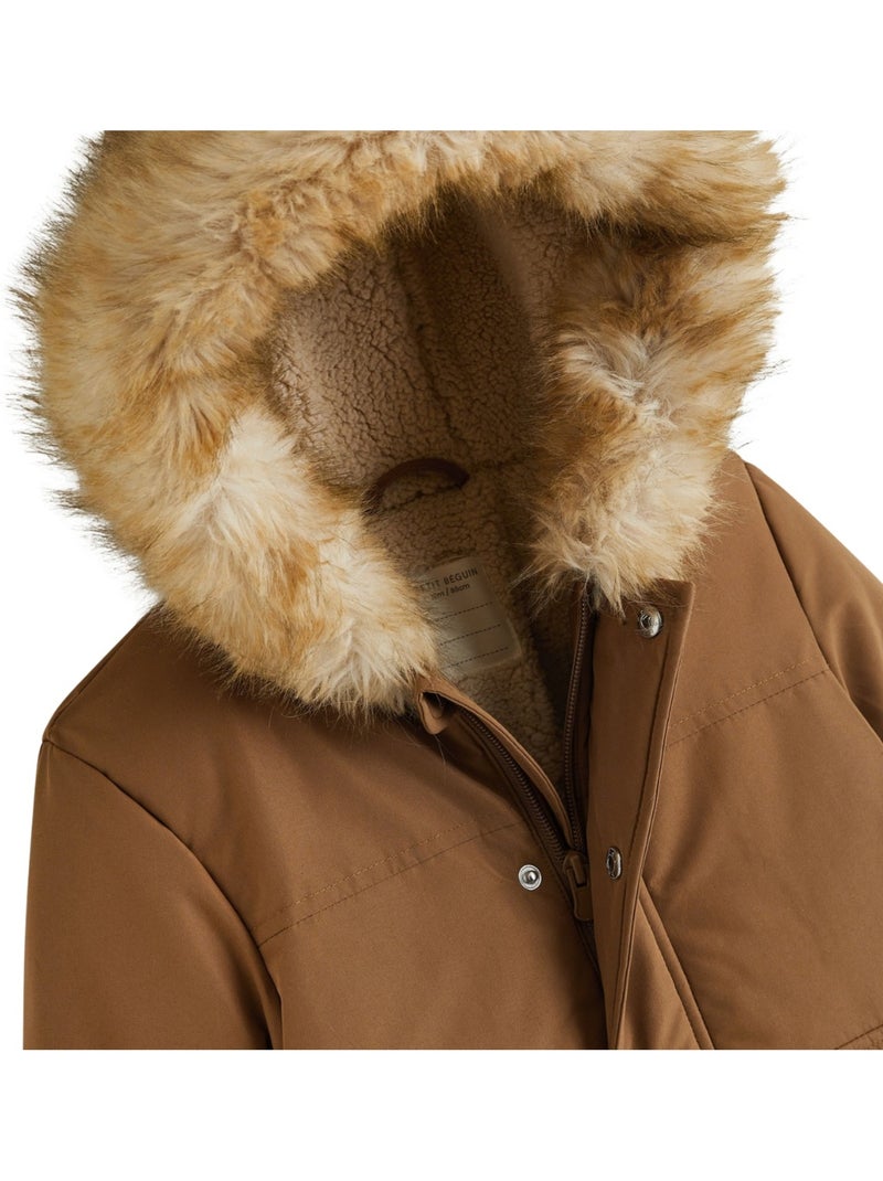 Waterdichte kinderparka met sherpa-voering en capuchon matis Bruin - Kiabi
