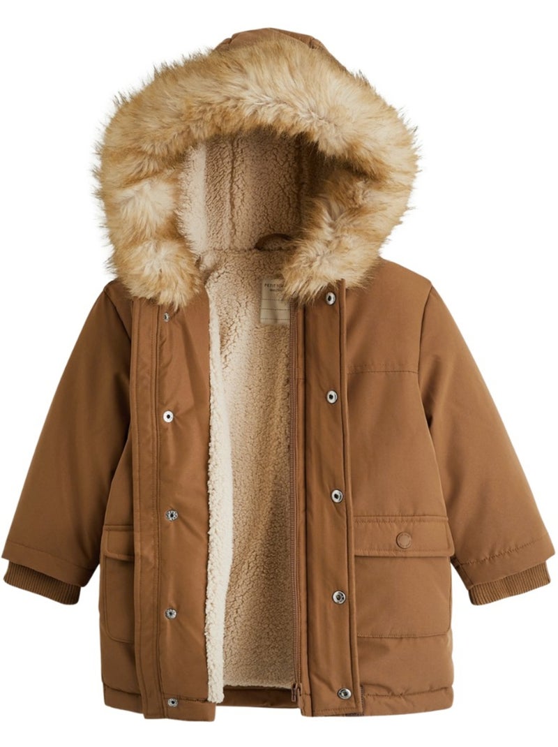 Waterdichte kinderparka met sherpa-voering en capuchon matis Bruin - Kiabi