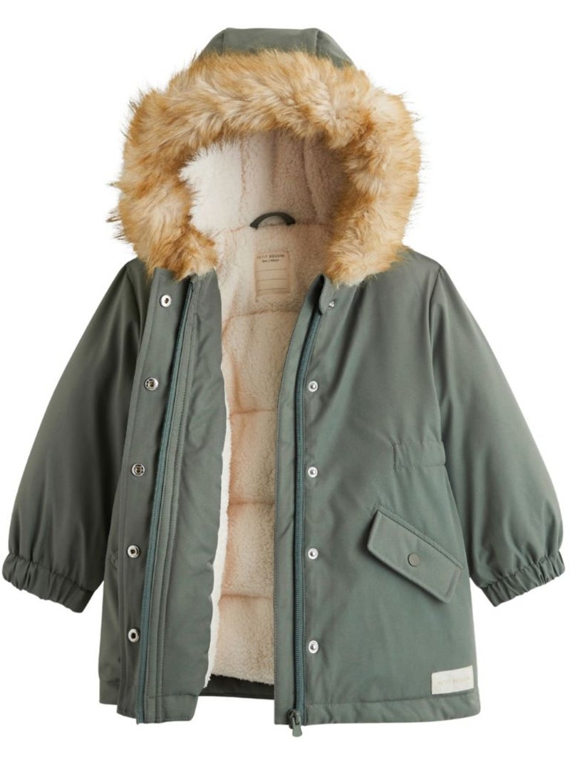 Waterdichte kinderparka met sherpavoering en capuchon emma Kaki - Kiabi
