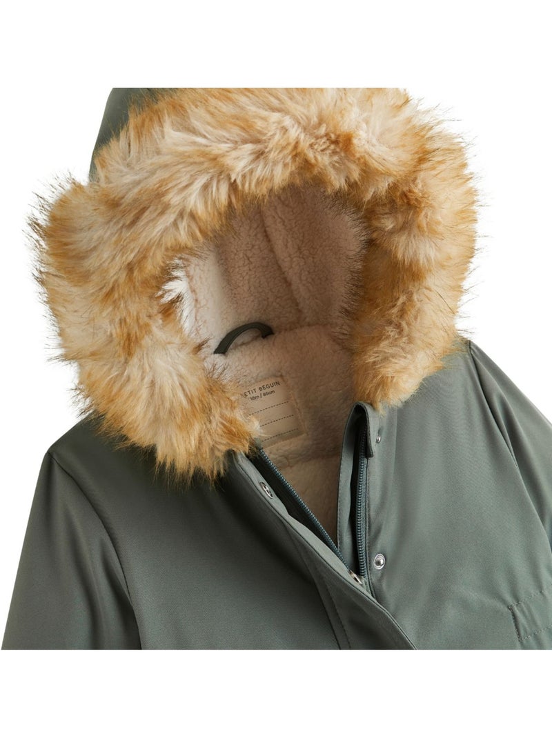 Waterdichte kinderparka met sherpavoering en capuchon emma Kaki - Kiabi