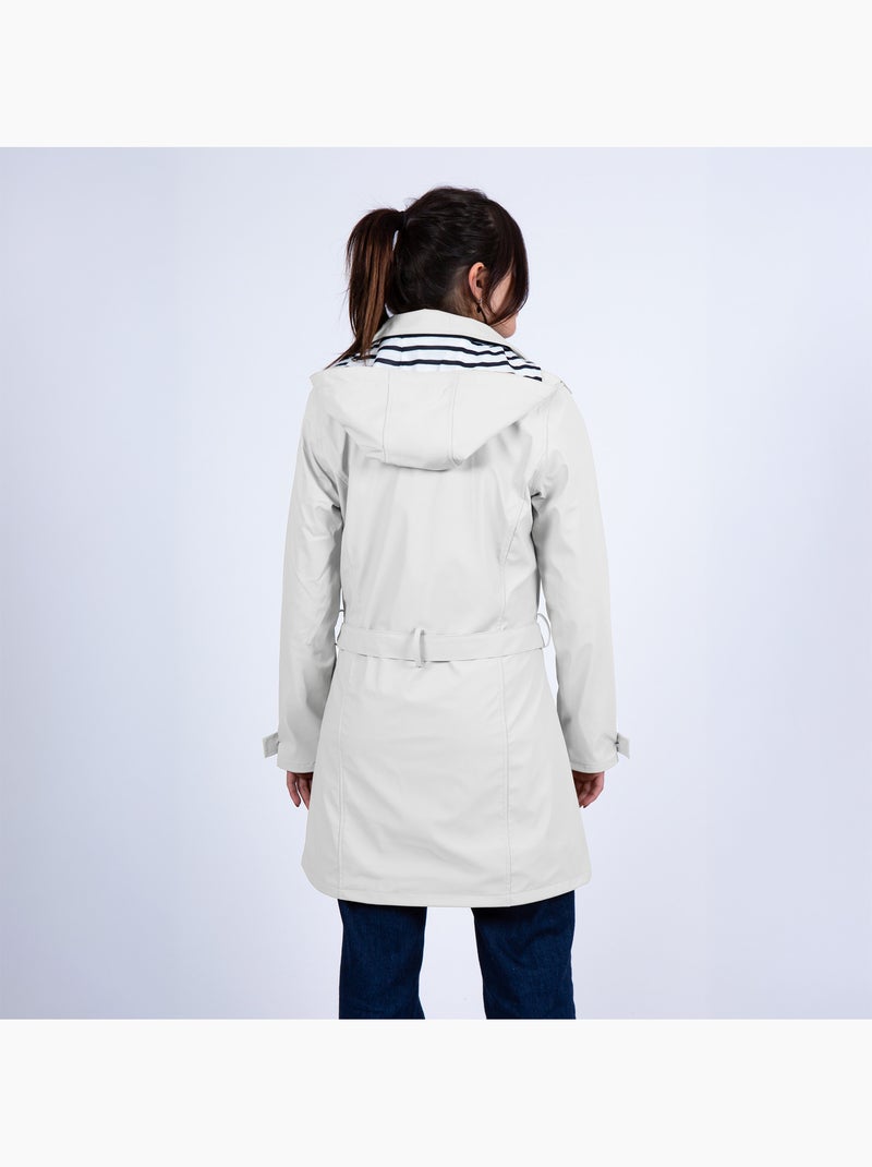 Waterdichte regenjas 'Breizh Océan' voor dames, trenchcoatmodel, met afneembare capuchon. Wit - Kiabi