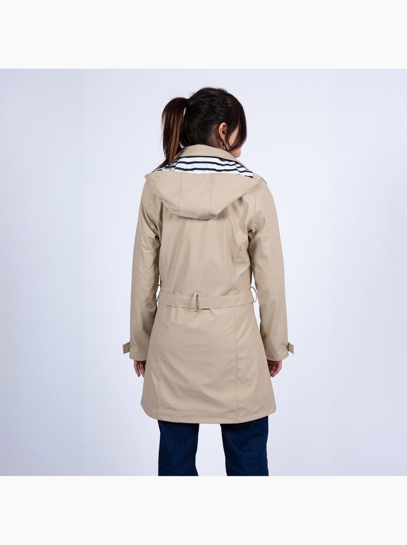 Waterdichte regenjas 'Breizh Océan' voor dames, trenchcoatmodel, met afneembare capuchon. Zand - Kiabi