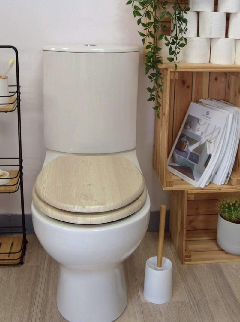 Wc-bril met houtlook van geperst MDF met roestvrijstalen scharnieren – Guy Levasseur Beige - Kiabi