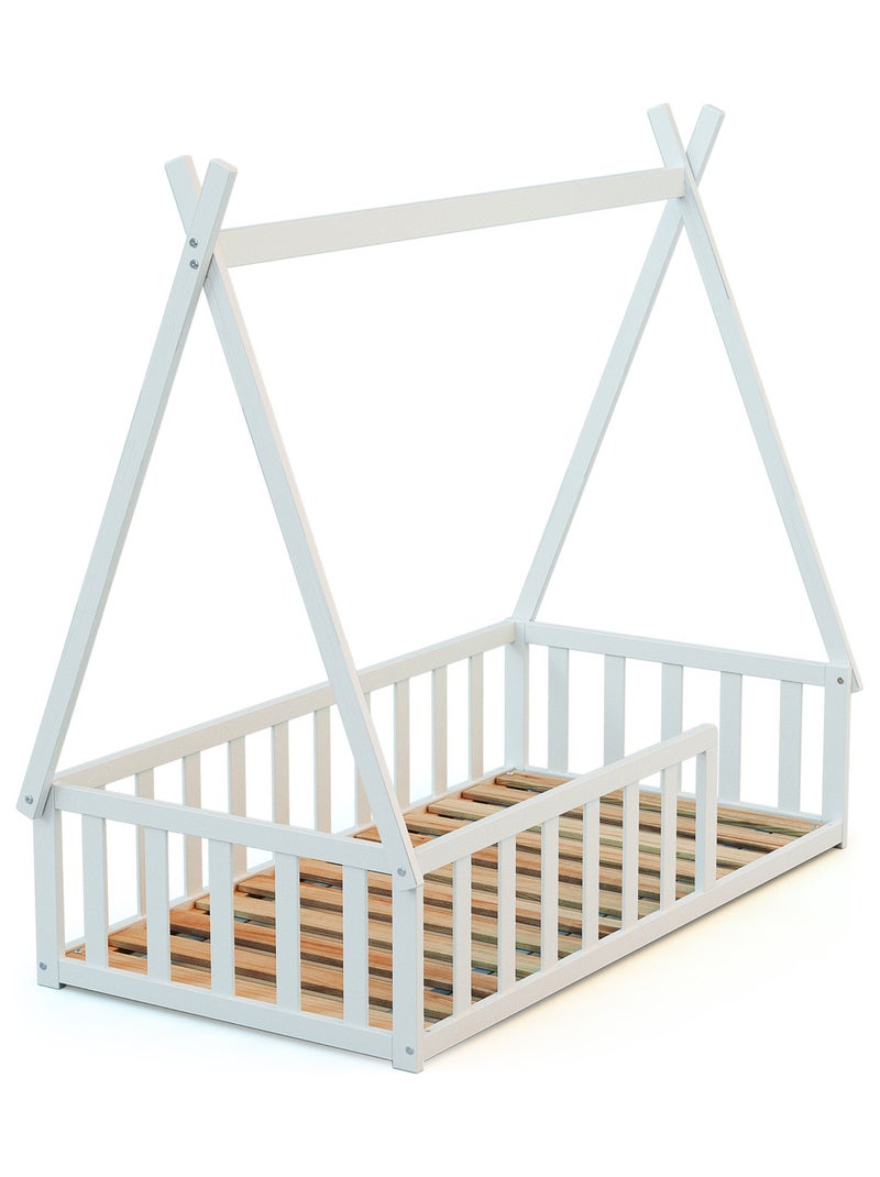 Webaby - lit tipi au sol 70 x 140 en bois kaïa Blanc - Kiabi