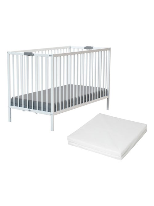 Webaby - opklapbaar houten babybedje wit met matras - 60 x 120 flex - Kiabi