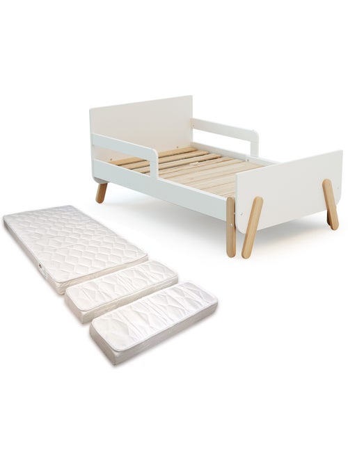 Webaby - uitschuifbaar houten kinderbed 80x140-165-190 pirate met matras - wit - Kiabi