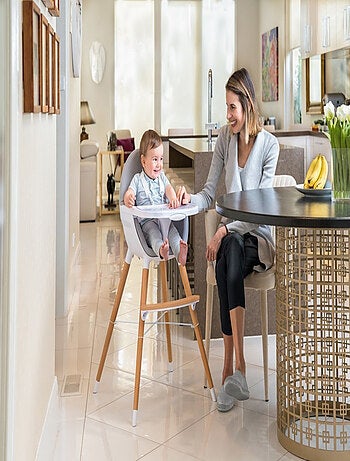 Webaby hoge kinderstoel in kunststof wit en grijs