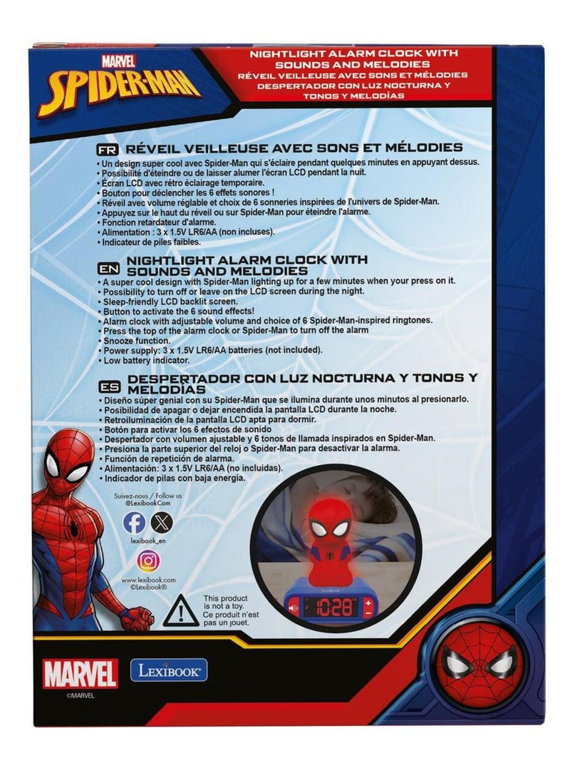 Wekker met nachtlampje 3d-ontwerp spiderman en geluidseffecten Rood - Kiabi