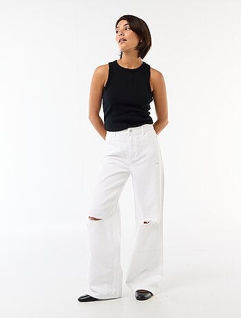 Wide leg-broek met destroy-effect en lage taille