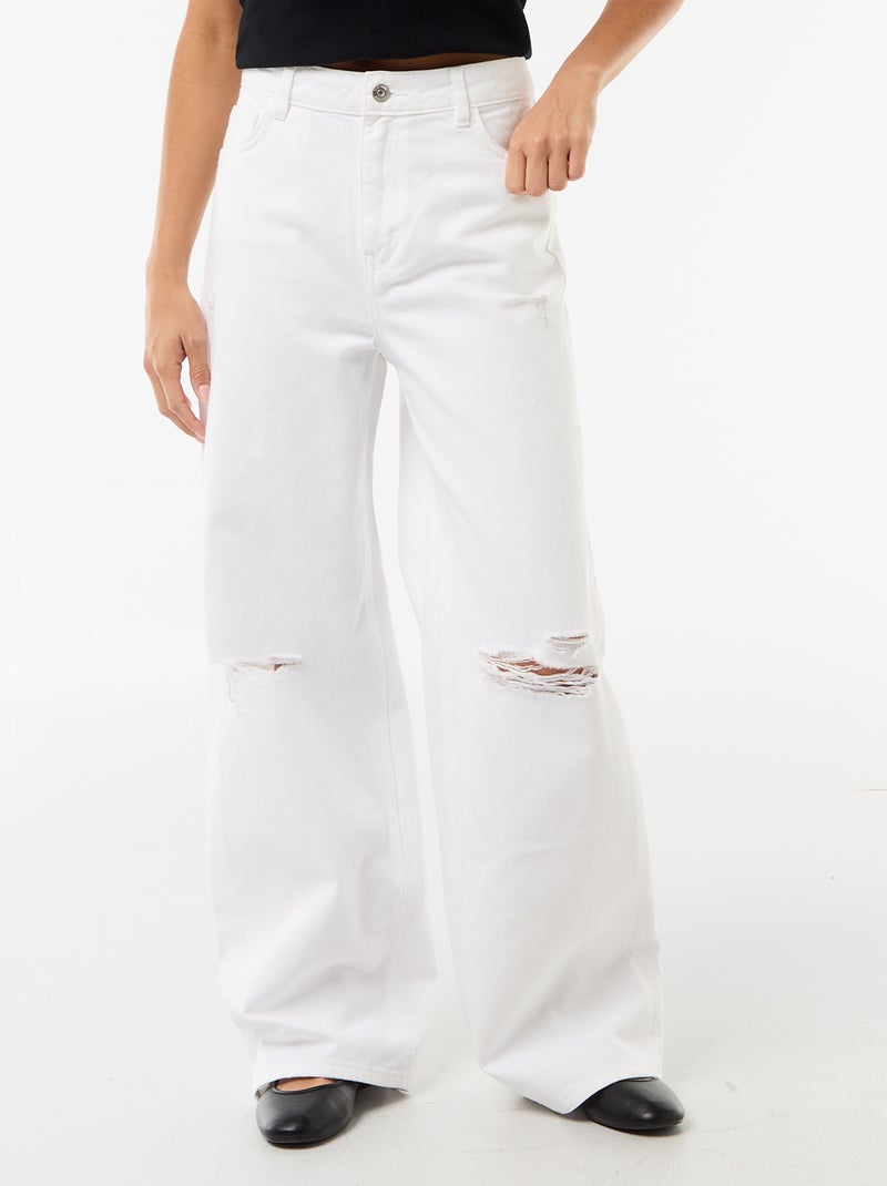 Wide leg-broek met destroy-effect en lage taille Wit - Kiabi