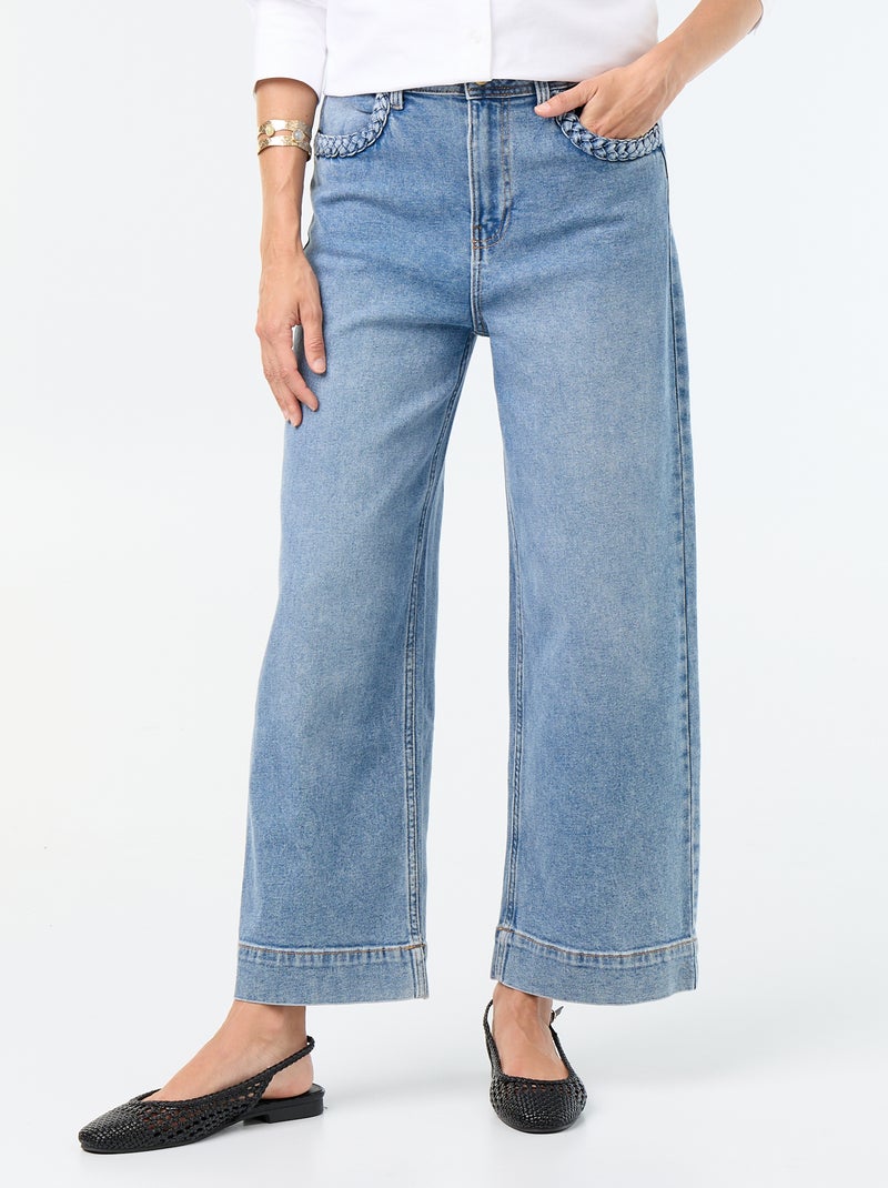 Wide leg-broek met gevlochten zakken Blauw - Kiabi