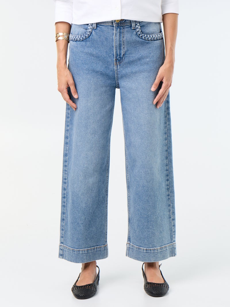 Wide leg-broek met gevlochten zakken Blauw - Kiabi