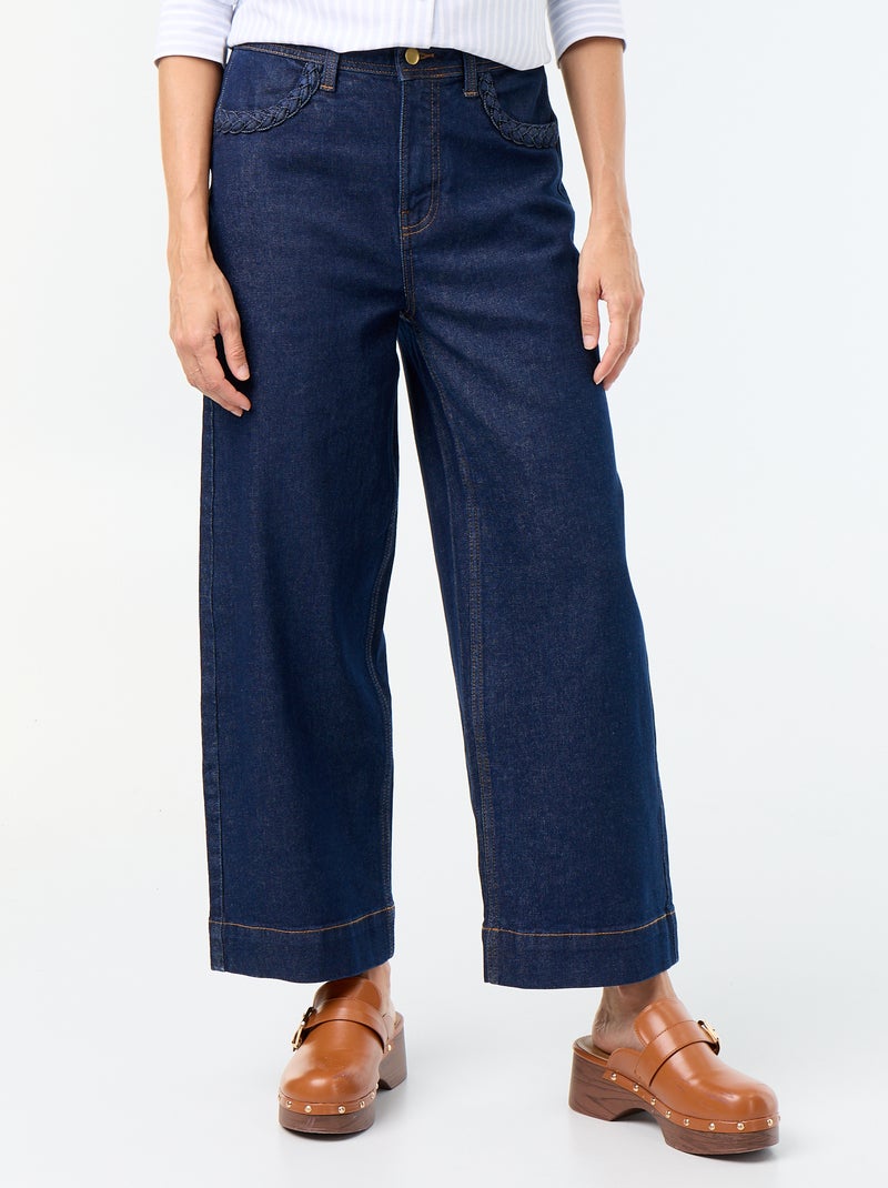 Wide leg-broek met gevlochten zakken Blauw - Kiabi