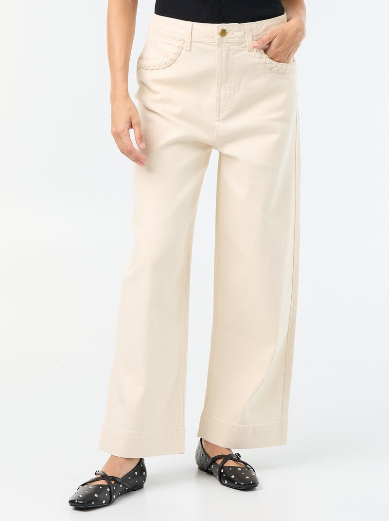 Wide leg-broek met gevlochten zakken Wit - Kiabi